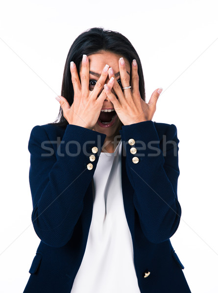 Businesswoman covering her eyes with hands Stock photo © deandrobot