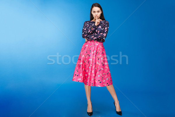 Foto stock: Encantador · mulher · dedo · lábios