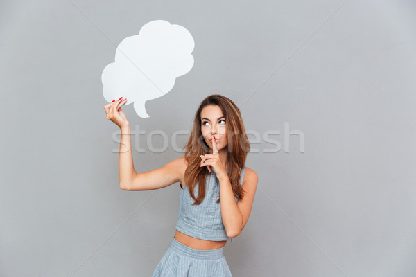 красивая женщина речи пузырь молчание жест Сток-фото © deandrobot