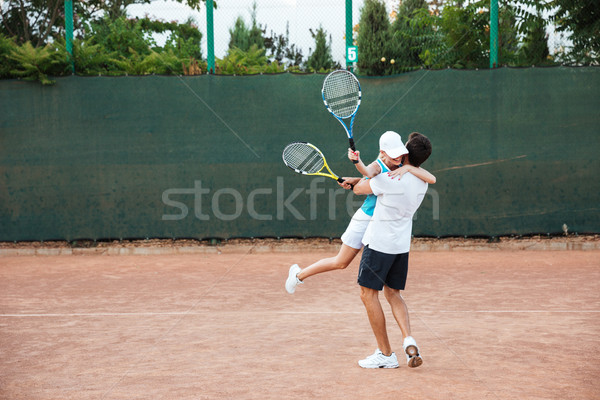 Glücklich Tennis Spieler Sport Ausübung Stock foto © deandrobot