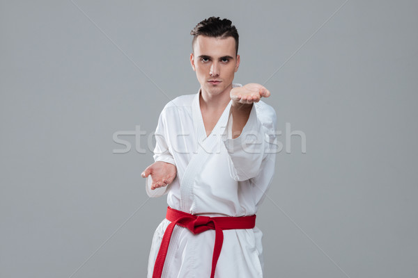 Young sportsman dressed in kimono practice in karate Stock photo © deandrobot