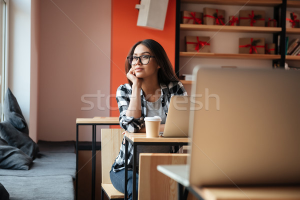 Asombroso jóvenes caucásico dama usando la computadora portátil ordenador Foto stock © deandrobot