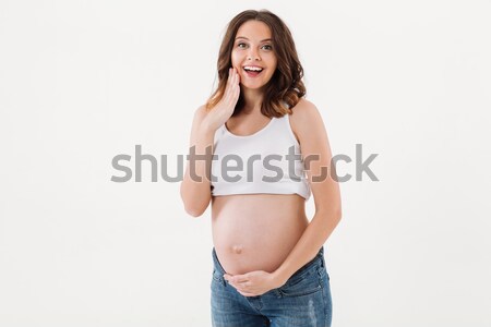 Foto stock: Conmocionado · mujer · embarazada · imagen · asombroso · pie · aislado