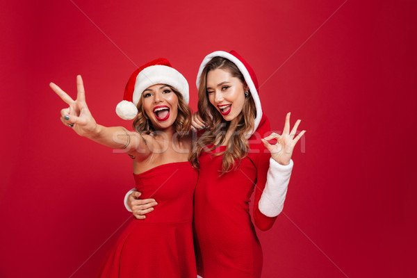 [[stock_photo]]: Portrait · deux · excité · filles · Noël