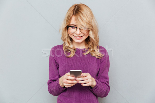 Stockfoto: Vrouw · telefoon · geïsoleerd · jonge · blonde · vrouw · telefoon · vrouw