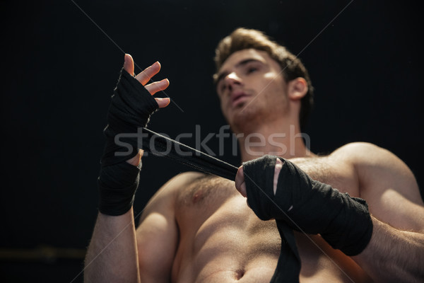 Foto stock: Bajo · vista · boxeador · guantes · morena