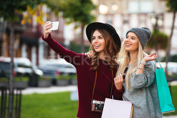 Foto stock: Retrato · dois · feliz · bastante · meninas