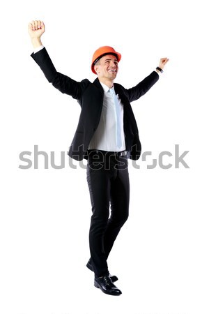 Full-length portrait of a cheerful businessman with hands raised over white background Stock photo © deandrobot