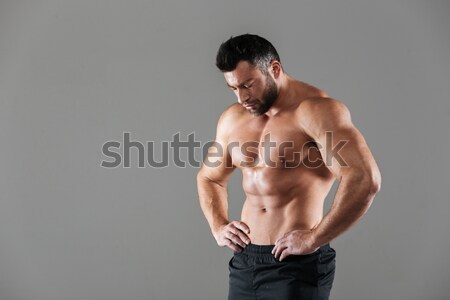 Foto stock: Muscular · hombre · dolor · de · espalda · gris · cara · cuerpo