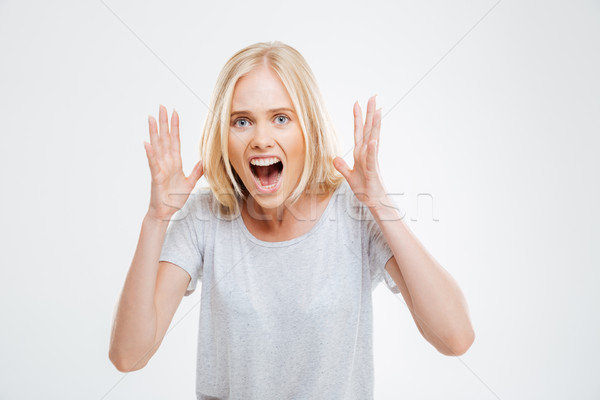 Screaming young beautiful girl looking at the camera Stock photo © deandrobot