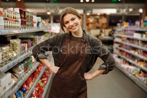 Heureux femme supermarché produits photos [[stock_photo]] © deandrobot