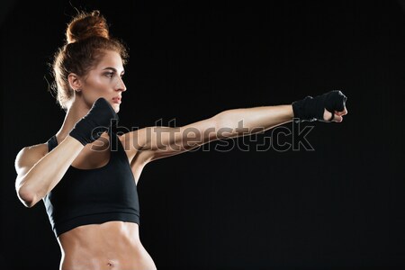 Foto stock: Vista · lateral · feminino · lutador · preto
