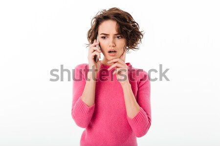 Portré boldog izgatott lány beszél mobiltelefon Stock fotó © deandrobot