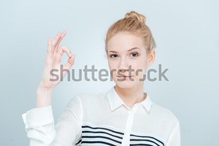 женщину вызывать знак пальцы Сток-фото © deandrobot