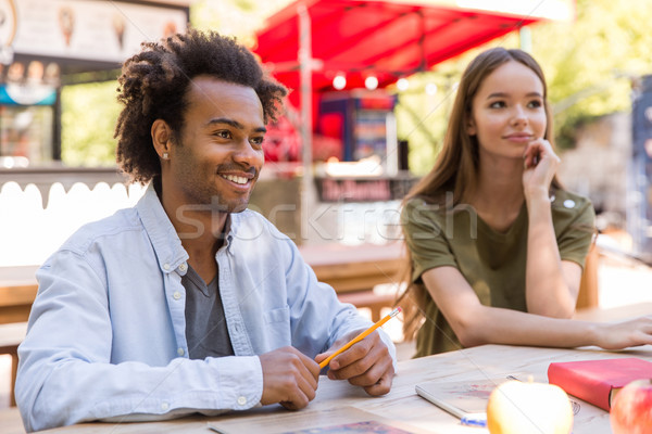 Stock foto: Heiter · jungen · Gruppe · Freunde · Studenten