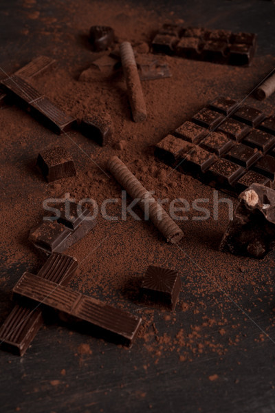 Közelkép csokoládé szelet darabok cukorkák por összes Stock fotó © deandrobot