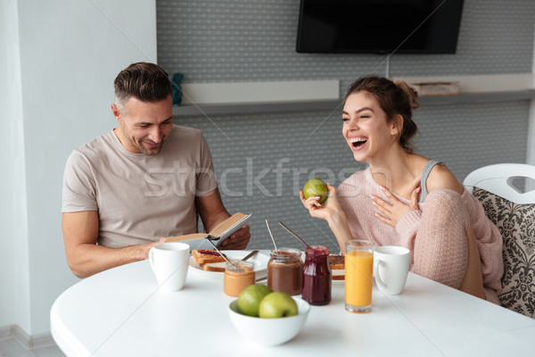 [[stock_photo]]: Portrait · heureux · affectueux · couple · déjeuner · séance