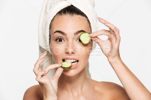 Close up beauty portrait of a healthy half naked woman Stock photo © deandrobot