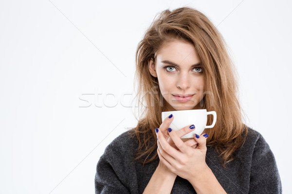 ストックフォト: 美人 · 飲料 · コーヒー · 肖像 · 孤立した · 白