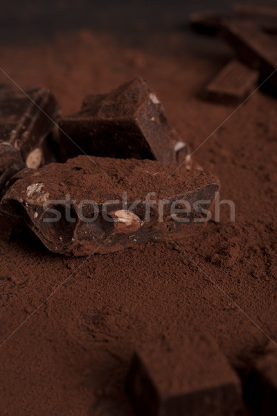 Felső kilátás étcsokoládé kockák darabok közelkép Stock fotó © deandrobot