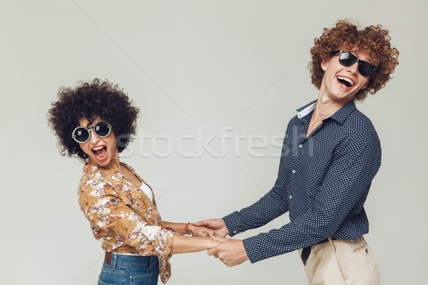 Emotional happy retro loving couple Stock photo © deandrobot