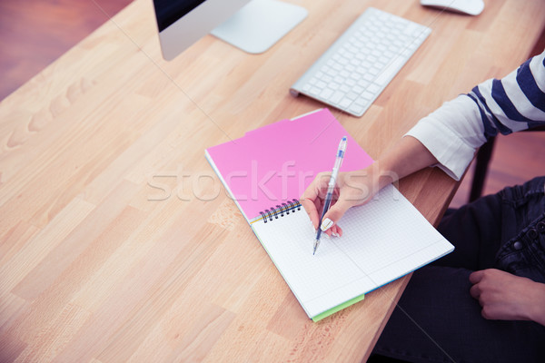 Foto stock: Menina · escrita · notas · escritório · retrato