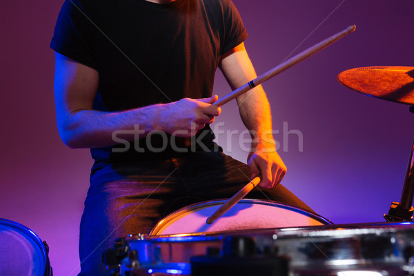 рук человека барабанщик сидят играет барабаны Сток-фото © deandrobot