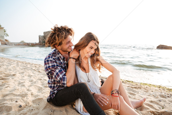 Foto stock: Jóvenes · hermosa · feliz · Pareja · coquetear · sesión