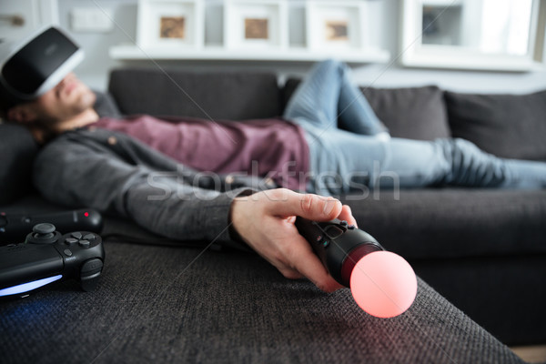 Man sofa virtueel realiteit Stockfoto © deandrobot