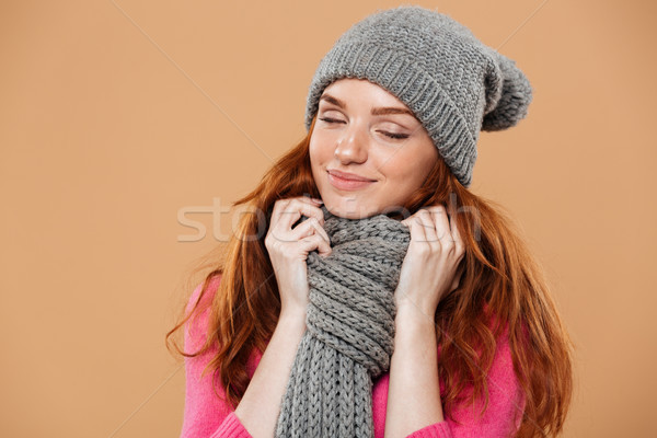 Close up portrait of a smiling lovely redhead girl Stock photo © deandrobot