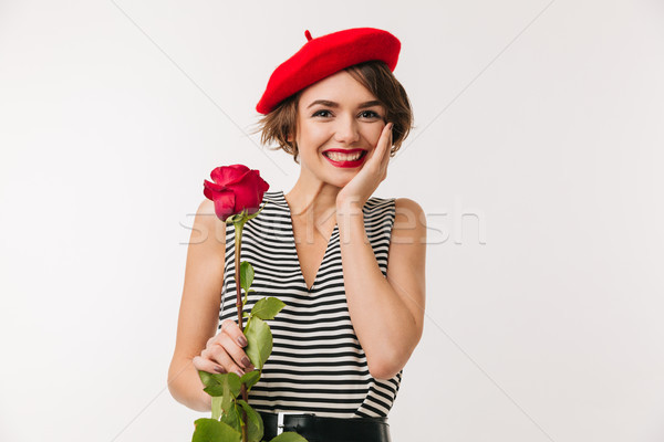 Portrait femme souriante rouge béret [[stock_photo]] © deandrobot