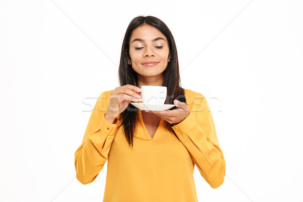 肖像 若い女性 茶碗 孤立した 白 ストックフォト © deandrobot