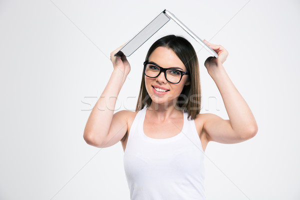 Foto d'archivio: Femminile · studente · computer · portatile · ritratto · sorridere