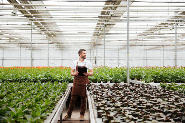 [[stock_photo]]: Jeunes · jardinier · travail · plantes · effet · de · serre · Homme