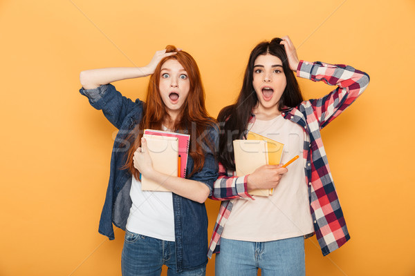 Foto stock: Retrato · dois · jovem · escolas