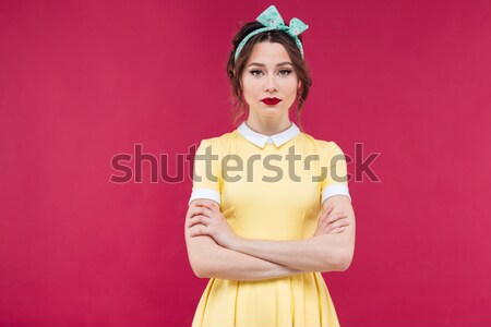 美しい かわいい ピンナップ 少女 黄色 ドレス ストックフォト © deandrobot