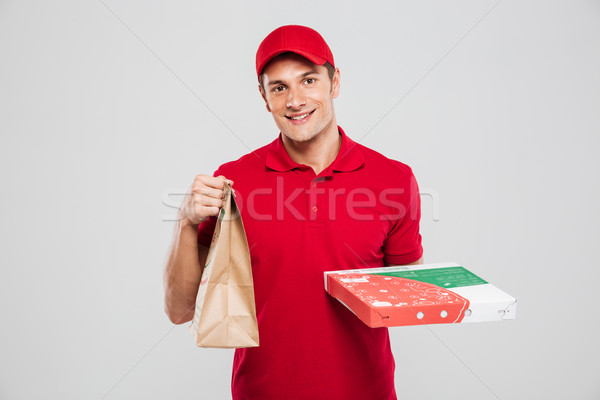 Pizza delivery man with bag Stock photo © deandrobot