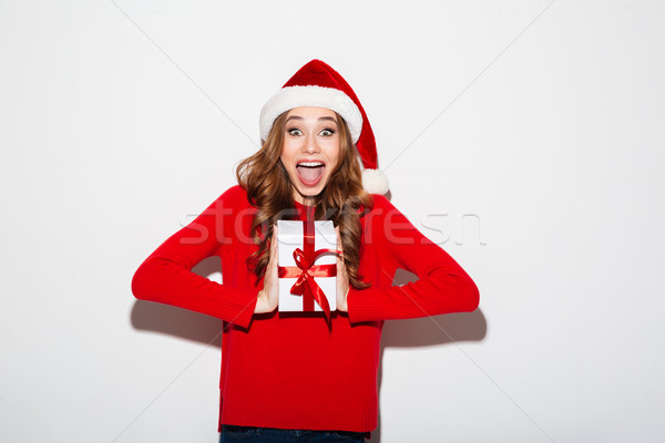 Foto d'archivio: Ritratto · gioioso · ragazza · rosso · maglione · Natale