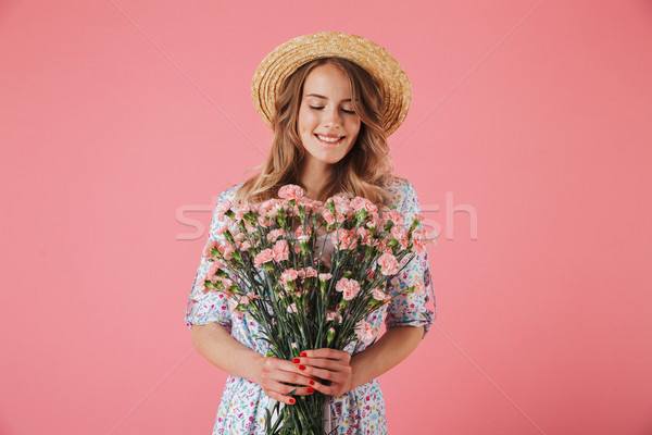 Retrato verano vestido sombrero de paja Foto stock © deandrobot