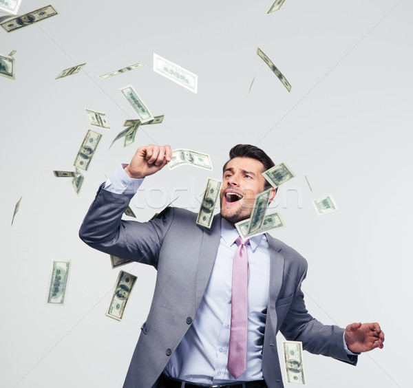 Foto stock: Empresario · pie · dinero · lluvia · gris · mano