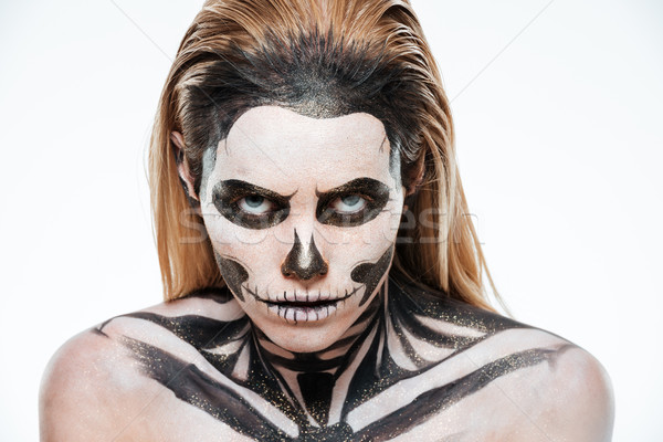 Portré nő vérfagyasztó halloween smink fehér Stock fotó © deandrobot
