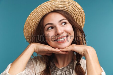 Happy Woman in beachwear talking on phone Stock photo © deandrobot