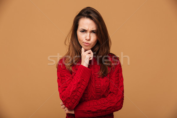 Сток-фото: путать · кавказский · женщину · свитер · изображение · Постоянный