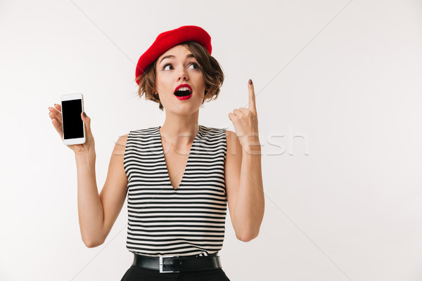 Portrait excité femme rouge béret [[stock_photo]] © deandrobot