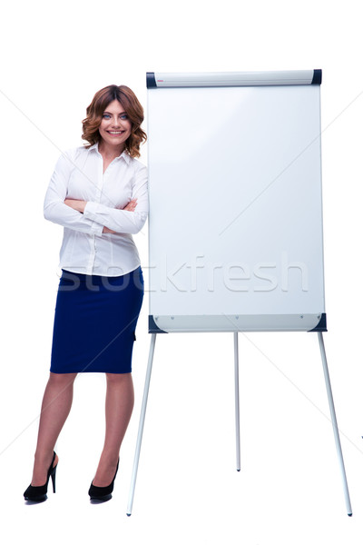 Geschäftsfrau stehen Flipchart Porträt glücklich Stock foto © deandrobot