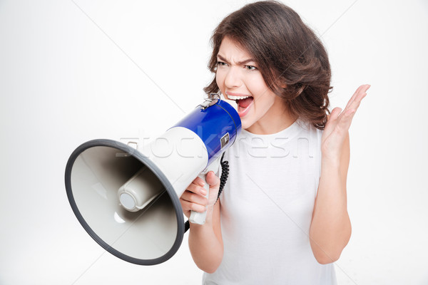 Kobieta krzyczeć megafon młoda kobieta odizolowany biały Zdjęcia stock © deandrobot