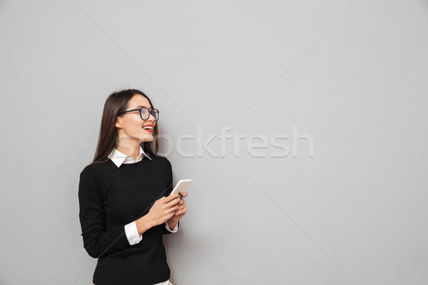Feliz asiático mulher negócio roupa óculos Foto stock © deandrobot