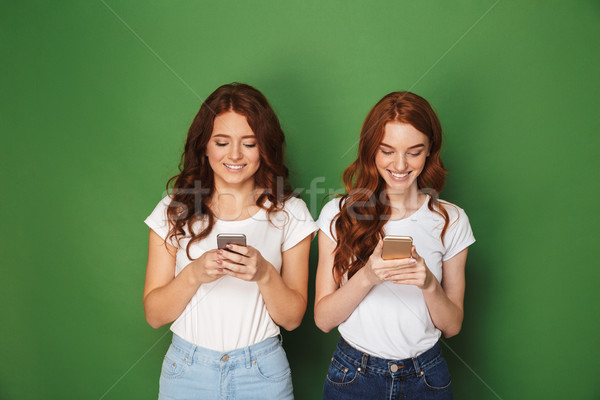 Portrait of two pretty women with ginger hair posing at camera a Stock photo © deandrobot