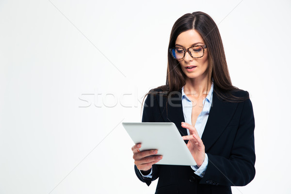 Foto stock: Empresária · belo · isolado · branco · computador