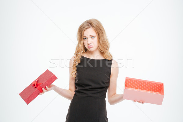 Sad woman holding empty gift box Stock photo © deandrobot